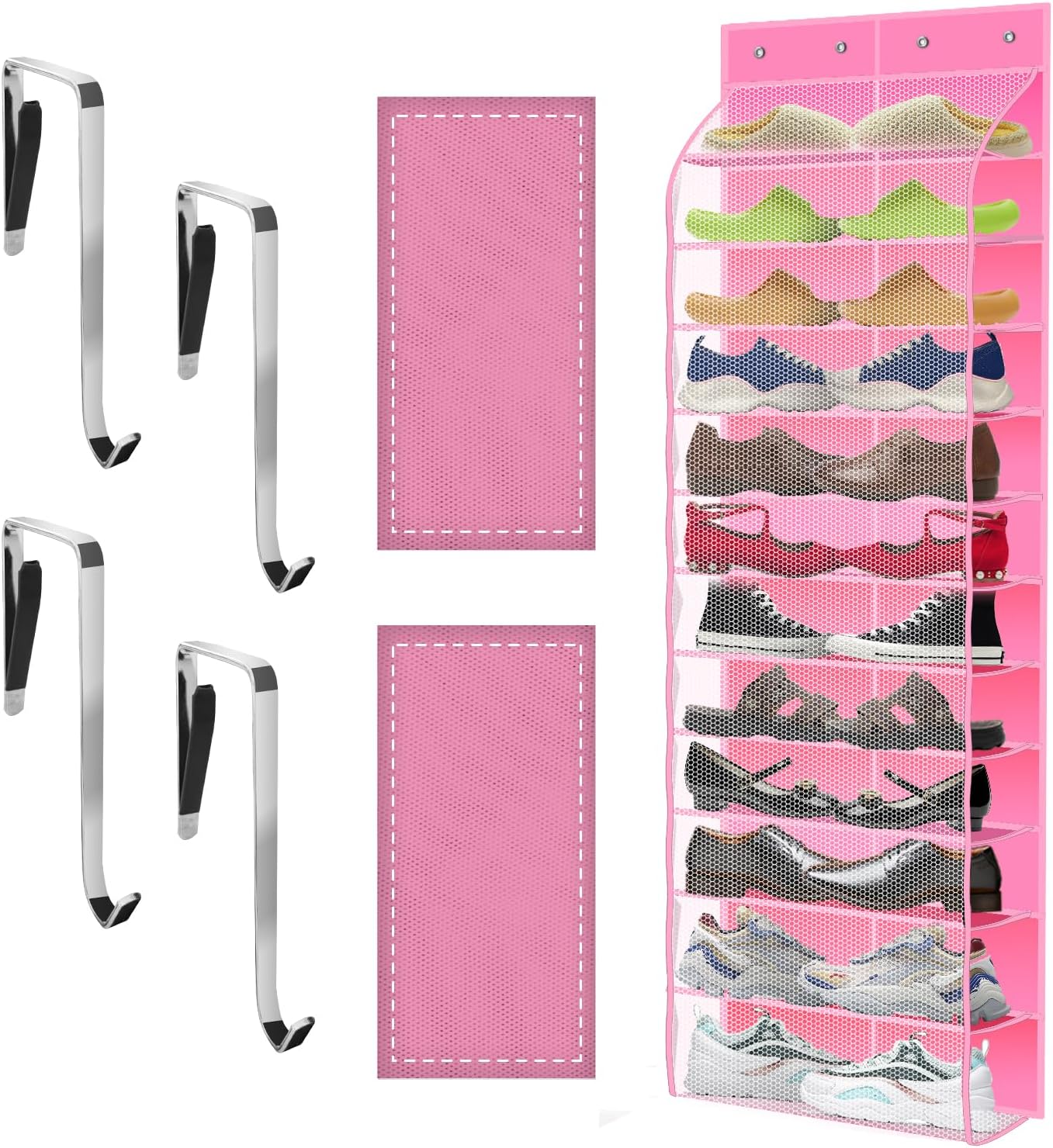 Kotkn Over The Door Shoe Organizer with 12 Large Breathable Pockets - Durable Hanging Storage for the Entire Family's Shoes (Pink)