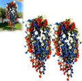 4th of July Decoration Tricolor Patriotic Artificial Flower, UV Resistant Red White Blue Artificial Morning Glory Vines, Patriotic Artificial Plants for Independence Day, Outdoor Decor (2 Pcs)
