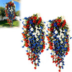 4th of July Decoration Tricolor Patriotic Artificial Flower, UV Resistant Red White Blue Artificial Morning Glory Vines, Patriotic Artificial Plants for Independence Day, Outdoor Decor (2 Pcs)