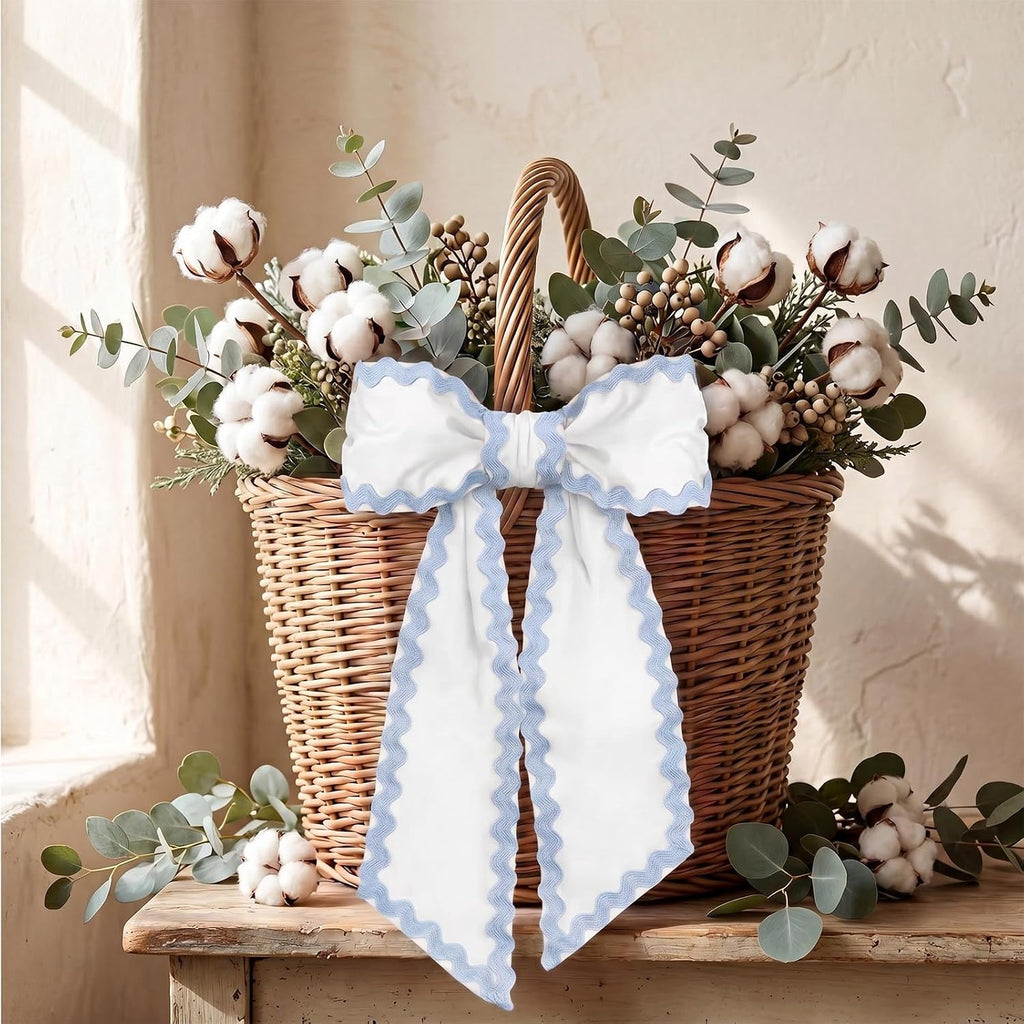 Wreath Sash for Front Door Light Blue Cotton Wreaths Satin Sash Burlap Garland Ribbon Accessories for Wreath Yard Doorway Indoor Outdoor Bow Bridal Shower Home Decor,5.11 x 55.1