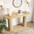 Garvee Fluted Console Table, 42.5 Inch Narrow Wood Entryway Table with Storage Shelf, Sofa Table Behind the Couch, for Hallway, Living Room, Foyer, Entrance, Natural Oak