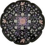 February Mountain Mother of Pearl Tray Table – Round Tea Table with Floral Butterfly Inlay, Small Decorative Side Table for Living Room, Home Decor Accent (Black)