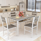 Hooseng Dining Table Set for 4, Wood Kitchen Table Chairs Set with Storage, Farmhouse 5 Piece Dining Room Table Set, Space-Saving Dinette Set for Breakfast Nook, Apartment