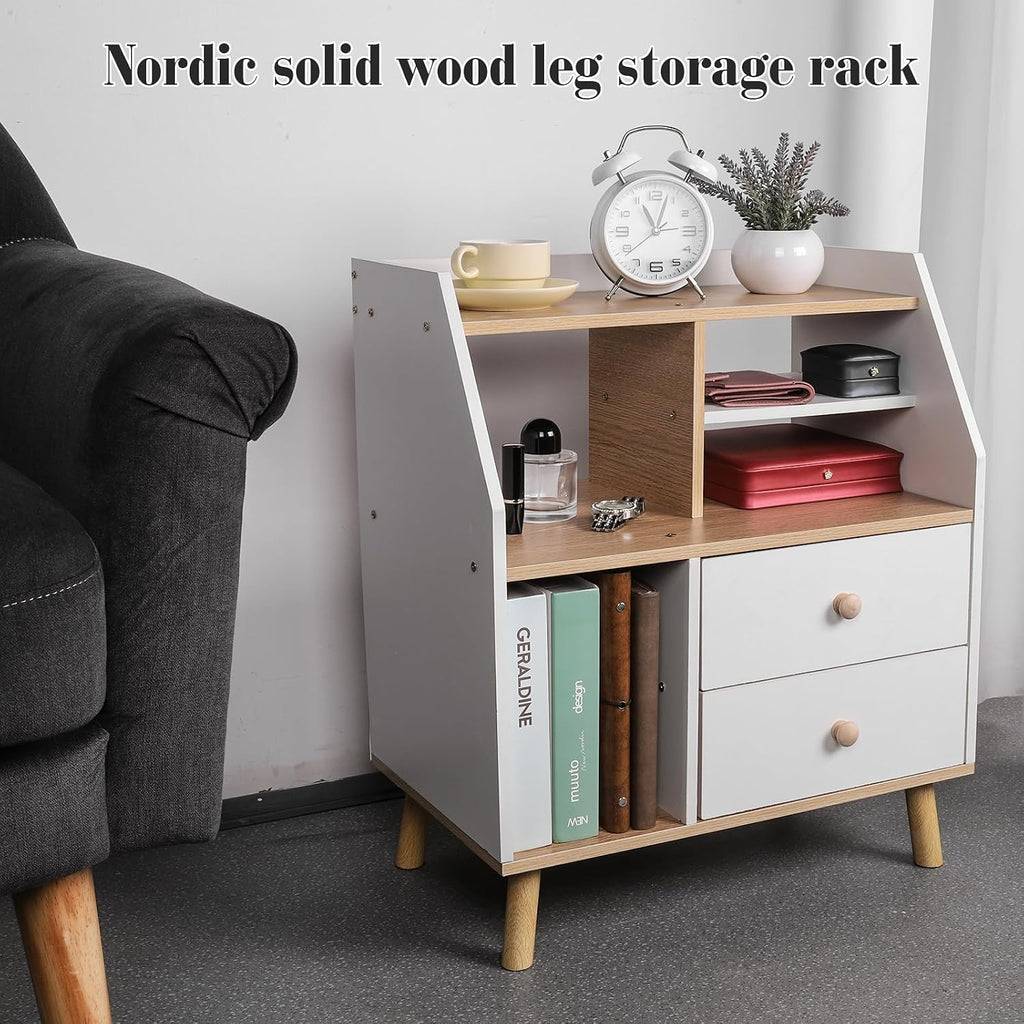 Nightstand with 2 Drawers, Modern Bedside Table Simple Bedside Storage Locker Nordic Bedside Storage Cabinet for Home Bedroom