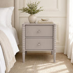 2-Drawer Nightstand, Modern Bedside Table with Silver Handles, 19.69" W × 15.75" D × 21.65" H, Kashmir MDF Cabinet with Wood Legs, End Table for Bedroom Living Room