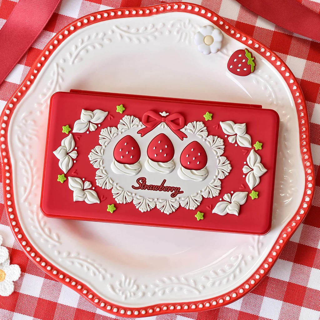 GeekShare Switch Game Card Case,Portable Magnetic Switch Game Holder Cartridge Case with 24 Game Card Slots and 24 TF Card Slots - Strawberries with Cream