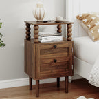 Veegle Nightstand,Modern Bedside Table with Storage Drawer and Open Wood Shelf, for Bedroom and Small Spaces,Night Stand with Solid Wood Legs (Walnut Brown)