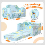 MeMoreCool Glowing Dinosaur Kids Chair, 2-in-1 Convertible Kids Couch Fold Out to Lounger, Glow-in-the-Dark Dino Sofa for Boys Ages 1-3, Soft Foam Flip-Out Seat with Washable Cover, Sky Blue | Reading, Relaxing