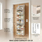 HOMELUX THEORY UPGRADED 6 Tiers Over The Door Organizer Hanging - 100D EXTRA THICK & 50lbs HUGE CAPACITY, 12 Side Mesh Pockets Over The Door Shoe Organizer, Hanging Closet Organizer (Ivory, 1pc)