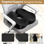 TushGuard Ergonomic Seat Cushion with Coccyx Cutout - 4-Zone Structure Office Chair Cushions for Tailbone Pressure Relief, Non-Slip Chair Pad with Washable Cover for Car, Office, Wheelchair, Black