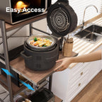 5-Tier Pull Out Baker's Rack with Storage, Heavy Duty Microwave Stand with Wood Pull Out Shelves, Adjustable Microwave Cart with Wheels (23.6''W x 60''H)