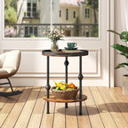 Farmhouse Round Side Table with Storage Shelf,2 Tier End Table with Raised Edge Tray Top,Accent Sofa Table for Small Space,Living Room,Bedroom,Rustic Brown