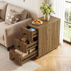 Tribesigns End Table with 3 Drawers, Farmhouse Fluted Narrow Side Table, Wood Slim Sofa Side Table for Small Spaces, Rustic Nightstand with Storage for Living Room Bedroom