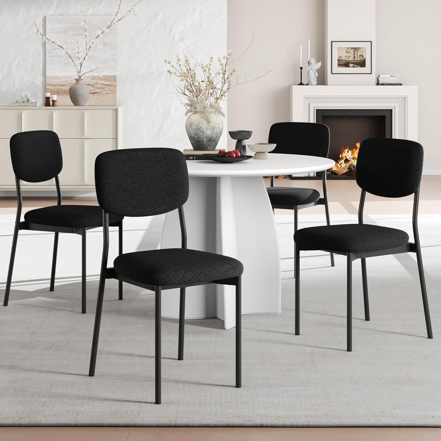 Einhomn Upholstered Dining Chairs Set of 4, Stackable Modern Dining Room Chairs, Kitchen Chairs w/Soft Velvet Backrest & Sturdy Metal Legs for Restaurant, Living Room, Black