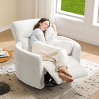 Jocisland Power Rocking Nursery Chair, Oversized Recliner Swivel Glider Chairs for Adults with 2 Pillows, USB & Type-C, Cozy Reclining Armchair Sofa for Living Room, Bedroom, Nursing, White Teddy