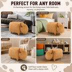 Cow Storage Ottoman, Shorthorn Dairy Cow Footstool with Storage, Animal Shaped Stool with Wooden Legs, Faux Suede Foot Rest for Living Room, Kids Bedroom Nursery Seat (Brown1)
