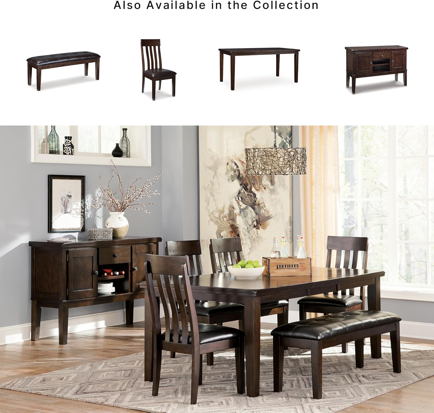 Signature Design by Ashley Haddigan Traditional Upholstered Dining Room Bench, Dark Brown