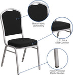 EMMA + OLIVER Crown Back Stacking Banquet Chair in Black Fabric - Silver Frame
