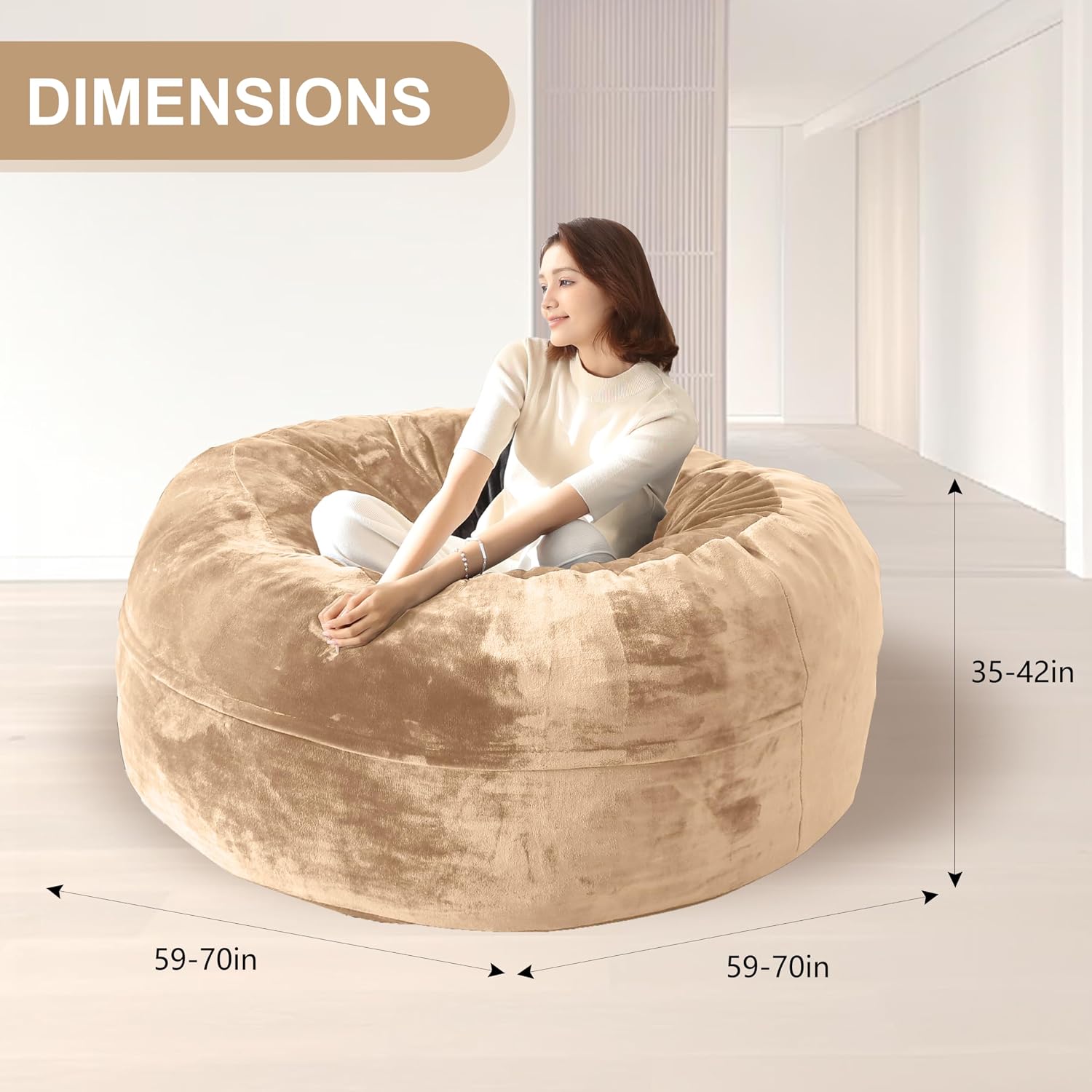 Bean Bag Chair for Adults Soft Comfy Bean Bag for Adults, Cozy Reading Chair, Large Round Bean Bag Couch, Versatile Living Room & Bedroom Chairs (Apricot, 4FT)