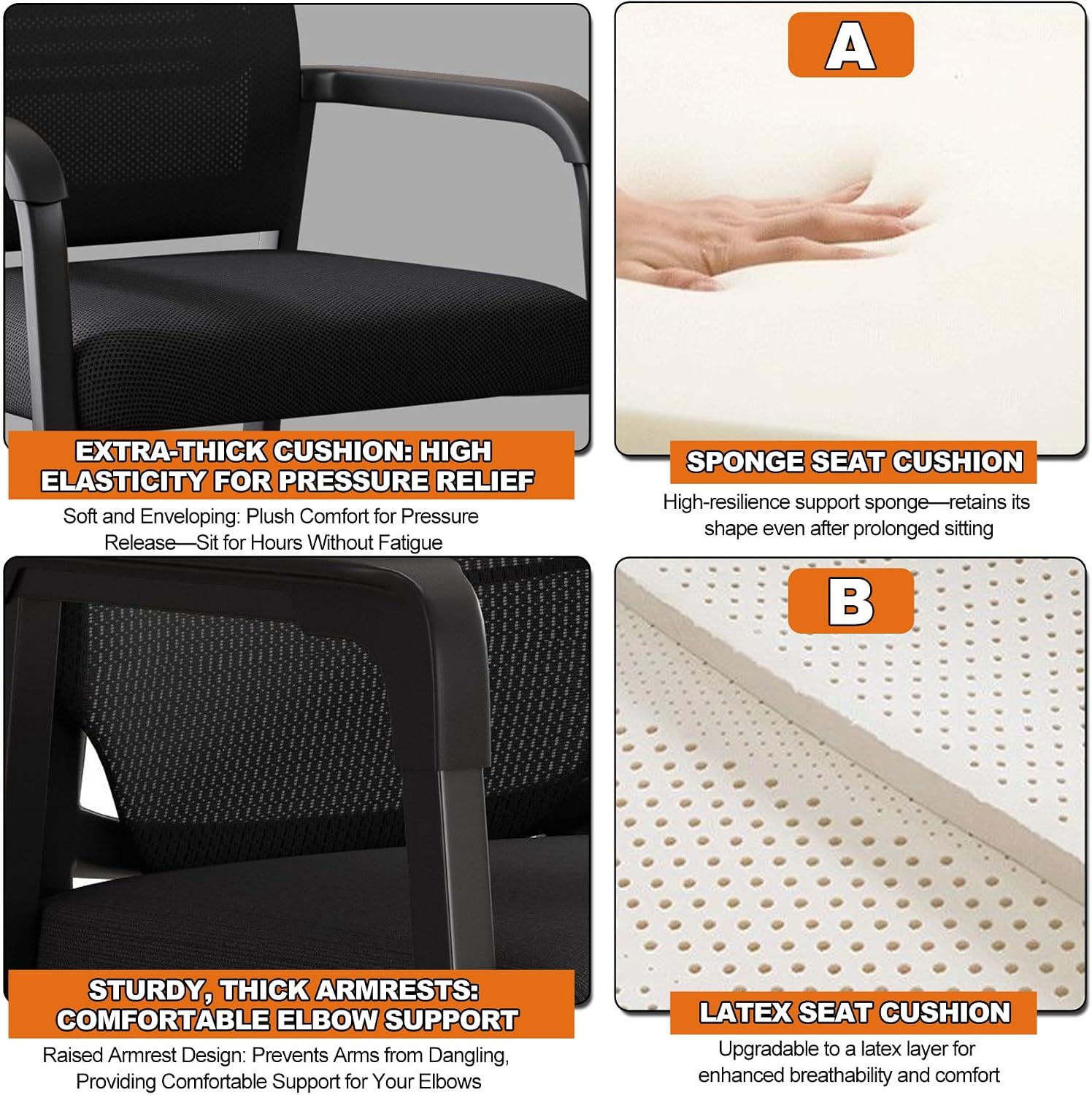 ,Gray,A,Black Stackable Arm Reception Chairs with Mesh Back and Upholstered Fabric Cushion, Sturdy Metal Frame, Easy to Store and Use, Perfect for Indoor and Outdoor Spaces