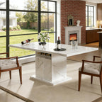 Extendable Dining Table for 4-6, 47-63 Inch Rectangle Kitchen Dining Table with Storage, Expandable Modern Rectangle Dinner Table with Faux Marble Top for Kitchen, Dining Room, White Faux Marble