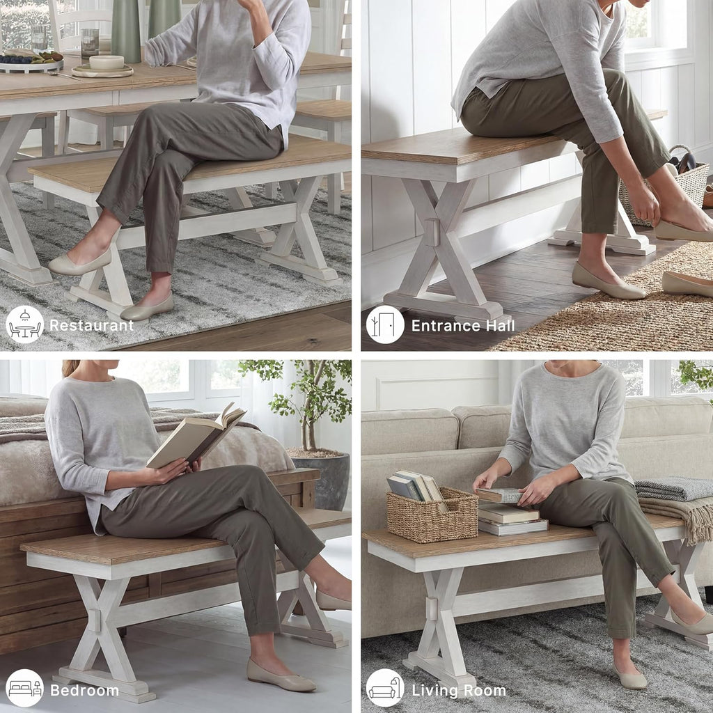 Signature Design by Ashley Westlinport Farmhouse 48" Dining Bench with Antiqued Finish, Antique White