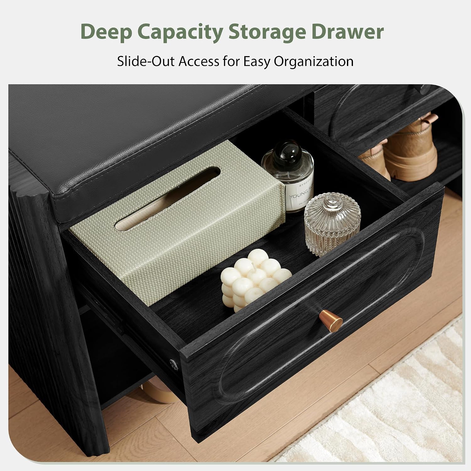31.5" Shoe Bench, Shoe Storage Bench with Drawers, Waterproof Entryway Benches with Leather Cushion for Bedroom Black