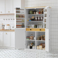 LUMISOL Kitchen Pantry Sideboard, 71.3” High Freestanding Large Cupboard Storage Cabinet with 2 Drawers, 2 Adjustable Shelves, 8 Door Shelves for Kitchen, Dining Room, White