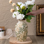 Green Vinatge Vase, Gorgeous Pastoral Octagonal Ceramic Flower Vase, Rustic Farmhouse Ice Cracked Large Chinoiserie Floral Vases for Home Decors, Cottage, Coffee Table, Bookshelf, 9.1 Inch