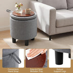 Giantex Round Storage Ottoman, Linen Fabric Upholstered Ottoman Foot Rest with Removable Lid, Small Ottoman Foot Stool for Bedroom Living Room (Gray)