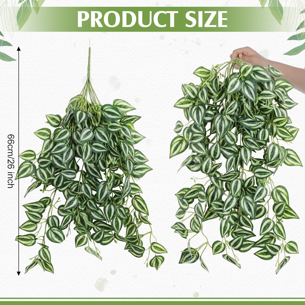 Hotop 2 Pcs Artificial Peperomia Trailing Plant Vine 26" Faux Pilea Trailing Artificial Silk Plant for Indoor Home Office Livingroom Wall Shelf Bathroom Decoration(Eyebrow Leaf)