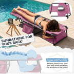 Devoko Beach Lounge Chair, Outdoor Sun Tanning Chair with Face Hole, Heavy Duty Folding Portable Lay Chaise Lounge Chairs for Outside Beach Pool Camping Patio, Pink