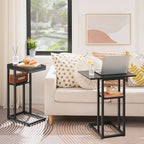 HOOBRO End Table, C Shaped Side Table with Storage Shelf, Small C Table for Couch, Adjustable Height Side Table for Small Spaces, 29.5'' Tall Couch Table that Slide Under BK29SF01-BB77SF01