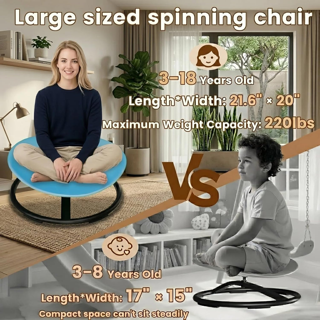 ADHD Sensory Spinning Chair for Autistic Kids, Sensory Chair for Autistic Children, 360 Rotation, Heavy Duty 220 LBS Capacity, Blue