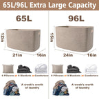 JMvicyroam Woven Blanket Basket,65L Large Storage Bin for Blankets Toys Clothes,Decorative Rope Basket for Living Room Bedroom with Handles, Oatmeal