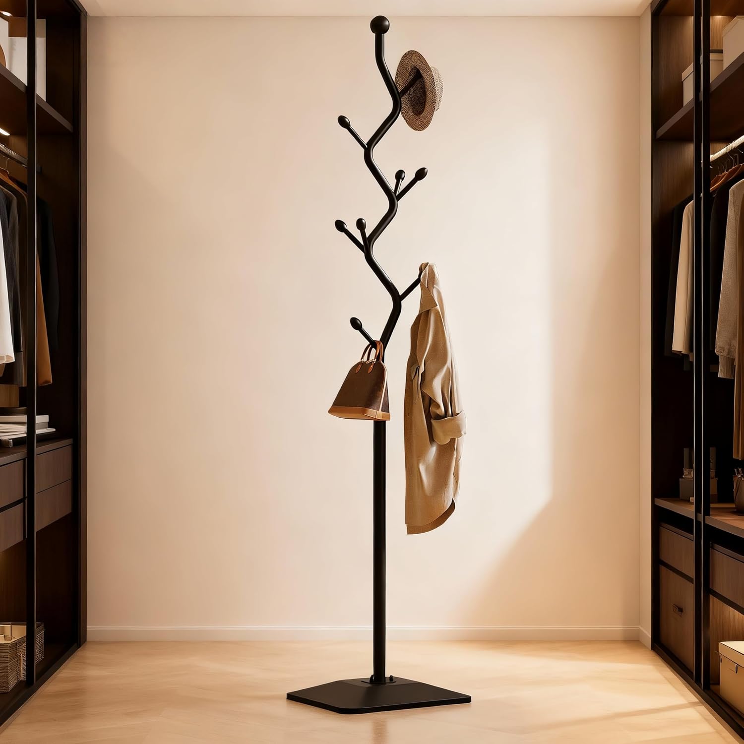 Sturdy Metal Coat rack Tree – Anti-Tip Design with 8 Hooks, Perfect for Home, Dorm, or Office Organization (black)