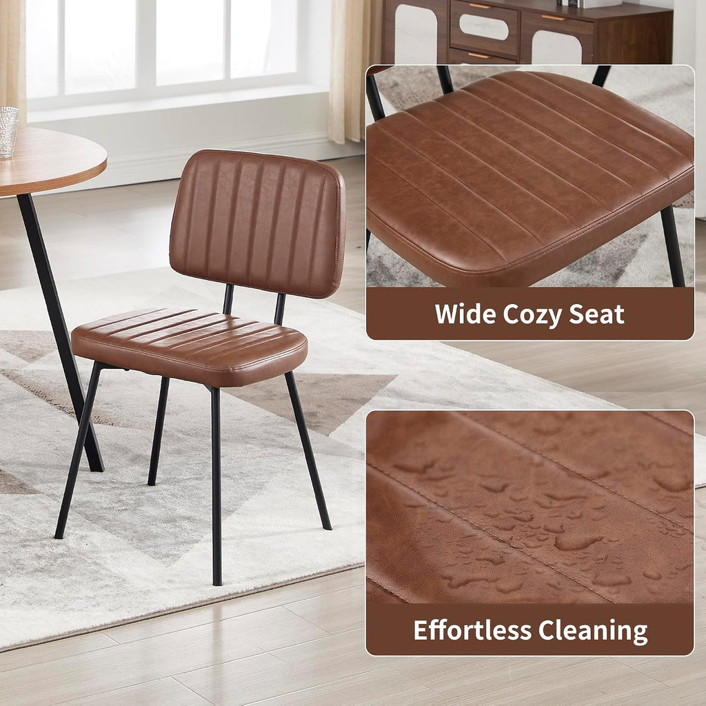 VipDesk Dining Chairs Set of 2, Faux Leather Upholstered Dining Chairs, Mid Century Modern Kitchen Dining Room Accent Chairs with Curved Backrest and Steel Frame for Living Room, Vanity - Coffee