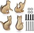 JUXYES Set of 4 Vintage Cat Drawer Handle Pull Knobs - Antique Cast Iron Drawer Knob - Retro Decorative Cabinet Handle Knobs for Dresser Cupboard Cabinet, Gold