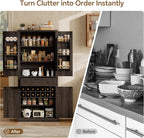 Ball & Cast Farmhouse Kitchen Pantry Cabinet, Brown, 71 Inch | Adjustable shelves, microwave shelf, wine rack & drawer storage
