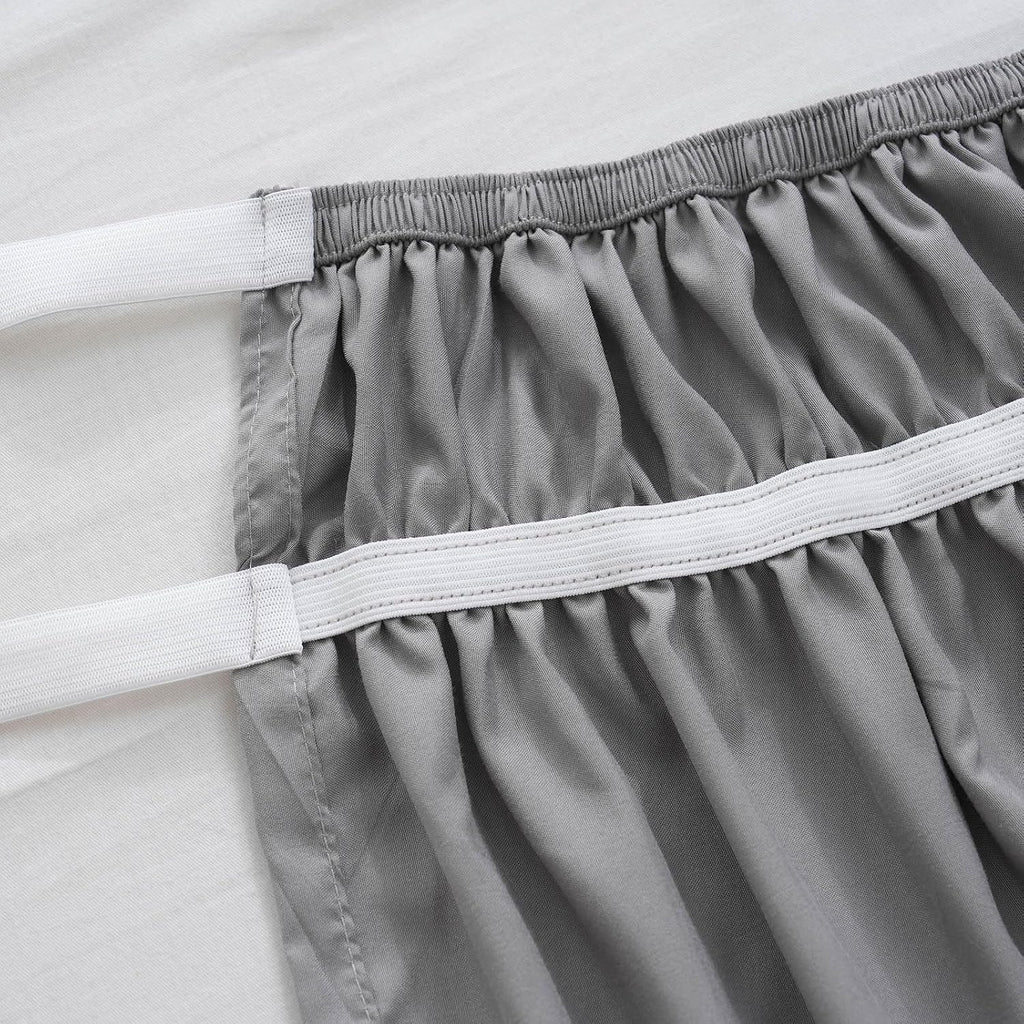 Boho Bed Skirt with 16 Inch Drop, Wrap Around Tassel Bed Skirt, Elastic Dust Ruffle with Adjustable Belts, Easy to Put On, Bed Frame Cover, Machine Washable (Gray,Queen 60"x80")