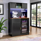GDLF 72" Tall Bar Cabinet with Fridge Space, Fluted Coffee Liquor Hutch Cabinet with Storage, Tall Home Bar with LED Light & Power Outlet for Kitchen Dining Room or Living Area