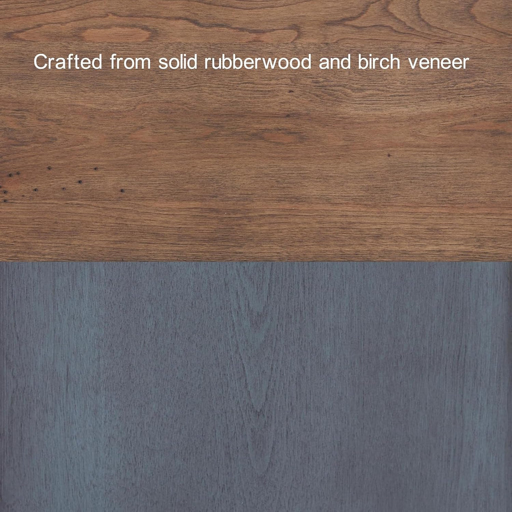 84" High Kitchen Sideboard, Wooden Storage Cabinet, No Assembly Required, with 4 Shelves and 2 Panel Doors, Corduroy Blue Finish, for Kitchen, Dining Room, Living Room, Blue