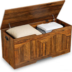 Garvee Storage Bench,39.3” Retro Wooden Storage Chest with U-Shaped Cut-Out Pull, Safety Hinge, Supports 300 lb and Easy Assembly for Toy Box Organizer,Brown