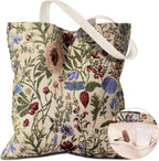 Miss Adola Embroidery Tote Bag for Women - Aesthetic Canvas Bag with Pocket Reusable ToteBag for Work Shopping