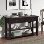 RuiSiSi 48” Console Table with 3 Drawers and 2 Shelves, Farmhouse Wood Sofa Table for Living Room, Entryway, Hallway, Distressed Black
