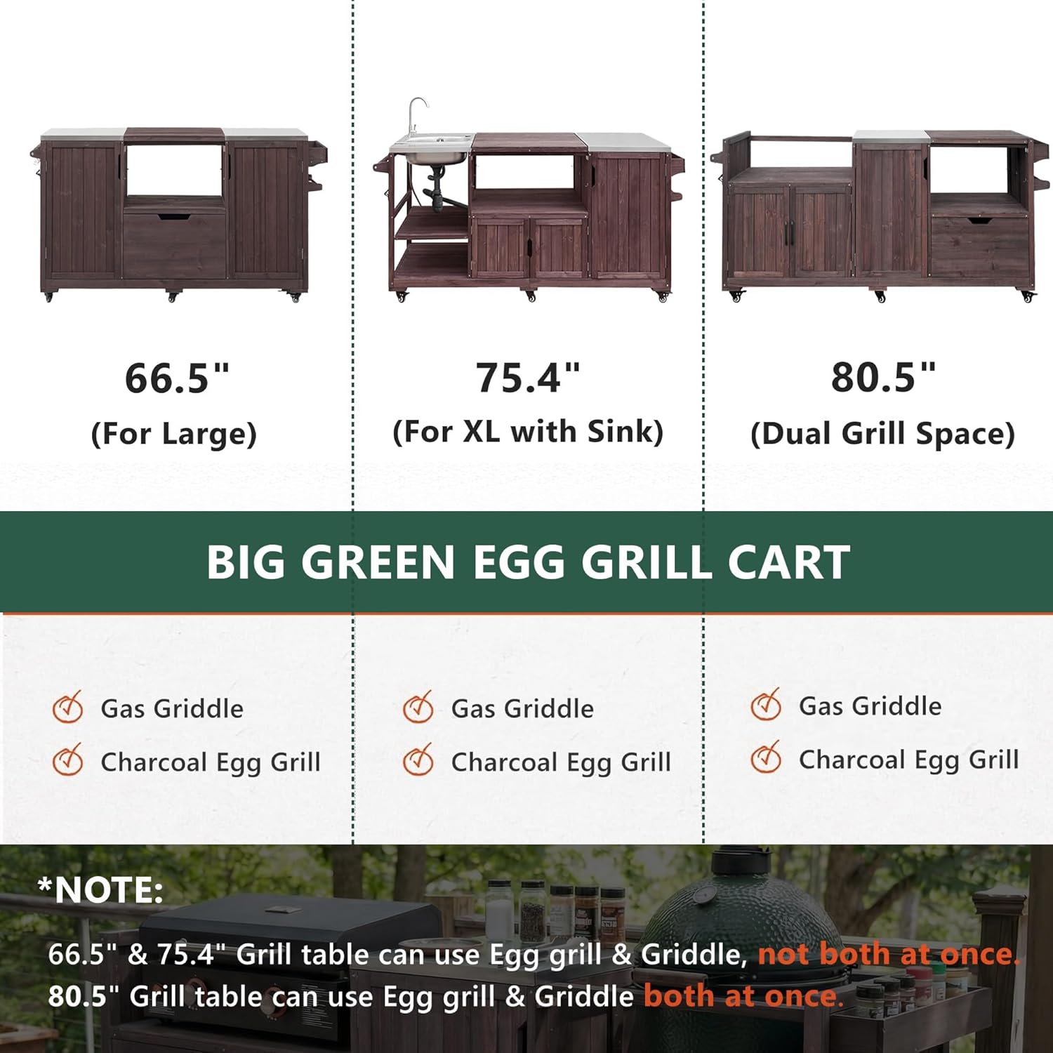 Merax 80.5" Outdoor Kitchen Island for Big Green Egg& Blackstone Griddle,Solid Wood Grill Cart Table with Stainless Steel Top,Drawer for Large Big Green Egg and 21"/28" Blackstone Griddle,Dark Brown