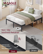 VASAGLE Full Metal Bed Frame 14 Inches Tall, 1100 lb Weight Capacity, No Box Spring Needed, with Under-Bed Storage, Easy Setup, Heavy-Duty Platform Bed, Mattress Retainers, Matte Black URMB652BD02S