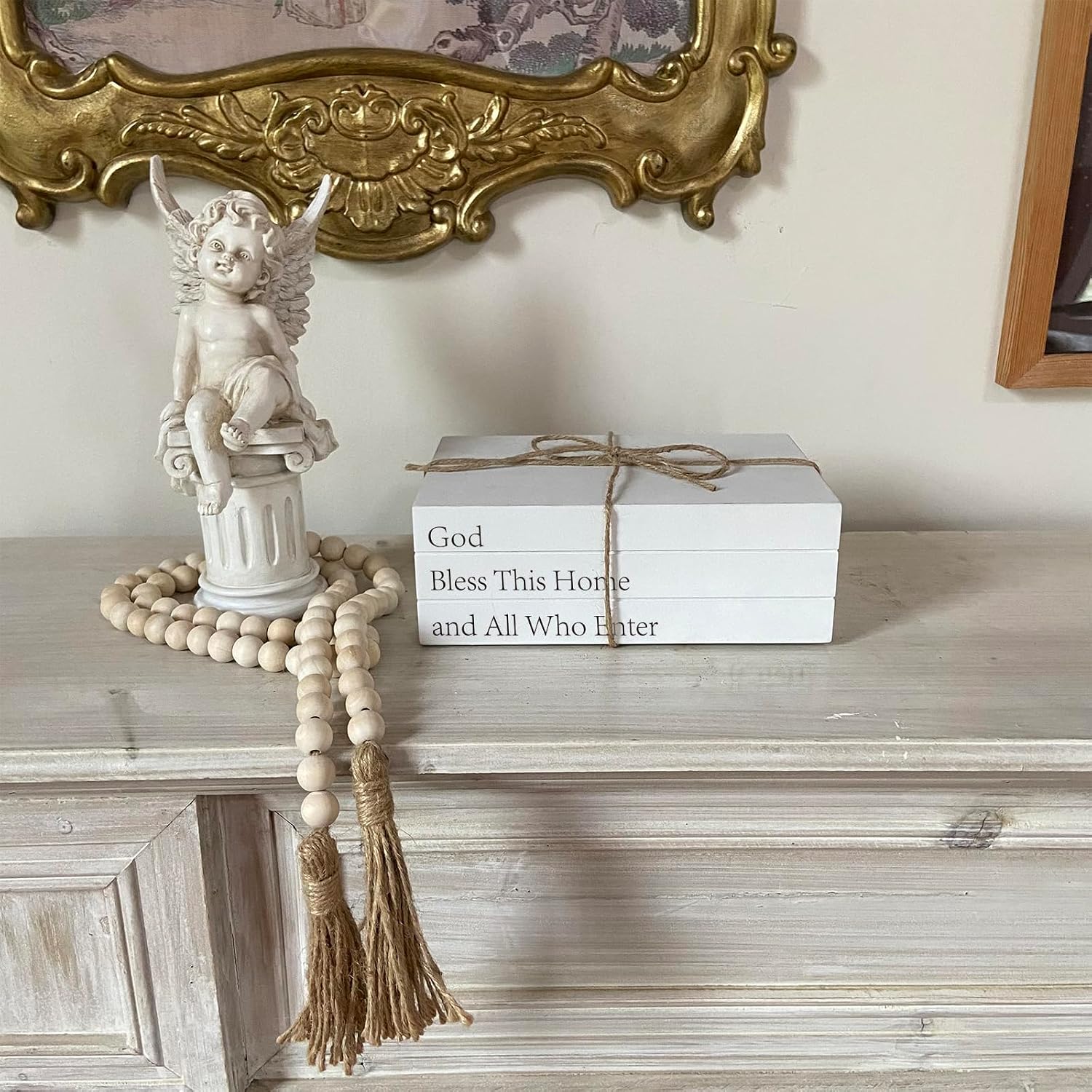 Decorative Books for Home Decor, White Faux Books for Decoration, Rustic Farmhouse Stacked Display Books (God Bless This Home and All Who Enter)