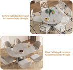 43.3''-59'' Round Extendable Dining Table for 4-6, Modern Kitchen Extendable Dining Room Table with 2-Tier Storage Shelves, Round Oval Dinner Table with Storage for Kitchen Living Room