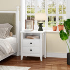 JSB Farmhouse Nightstand Set of 2 with 2 Drawers, Open Shelf for Bedroom | Night Stand, End Table,Bed Side, Side Table with Storage for Bedroom Kids Room Living Room, Holds 110 lbs,Sturdy, White